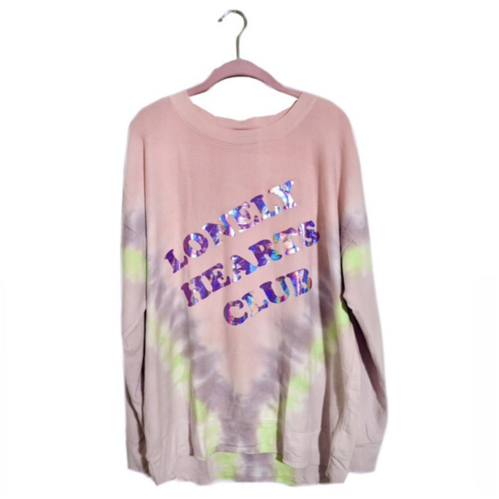 Wildfox Lonely Hearts Club Roadtrip Holographic Tie Dye Sweatshirt Size Small